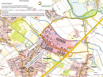 Eine Straßenkarte zeigt den Bereich der Baustelle mit Umleitung. Grafik: Kreis Heinsberg